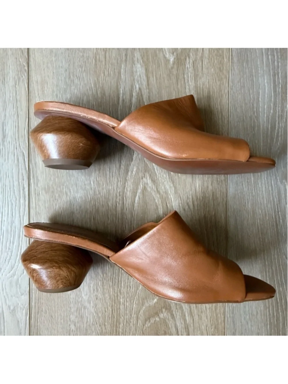Zara Tan Leather Open-Toe Mule Sandals - Picture 6 of 9